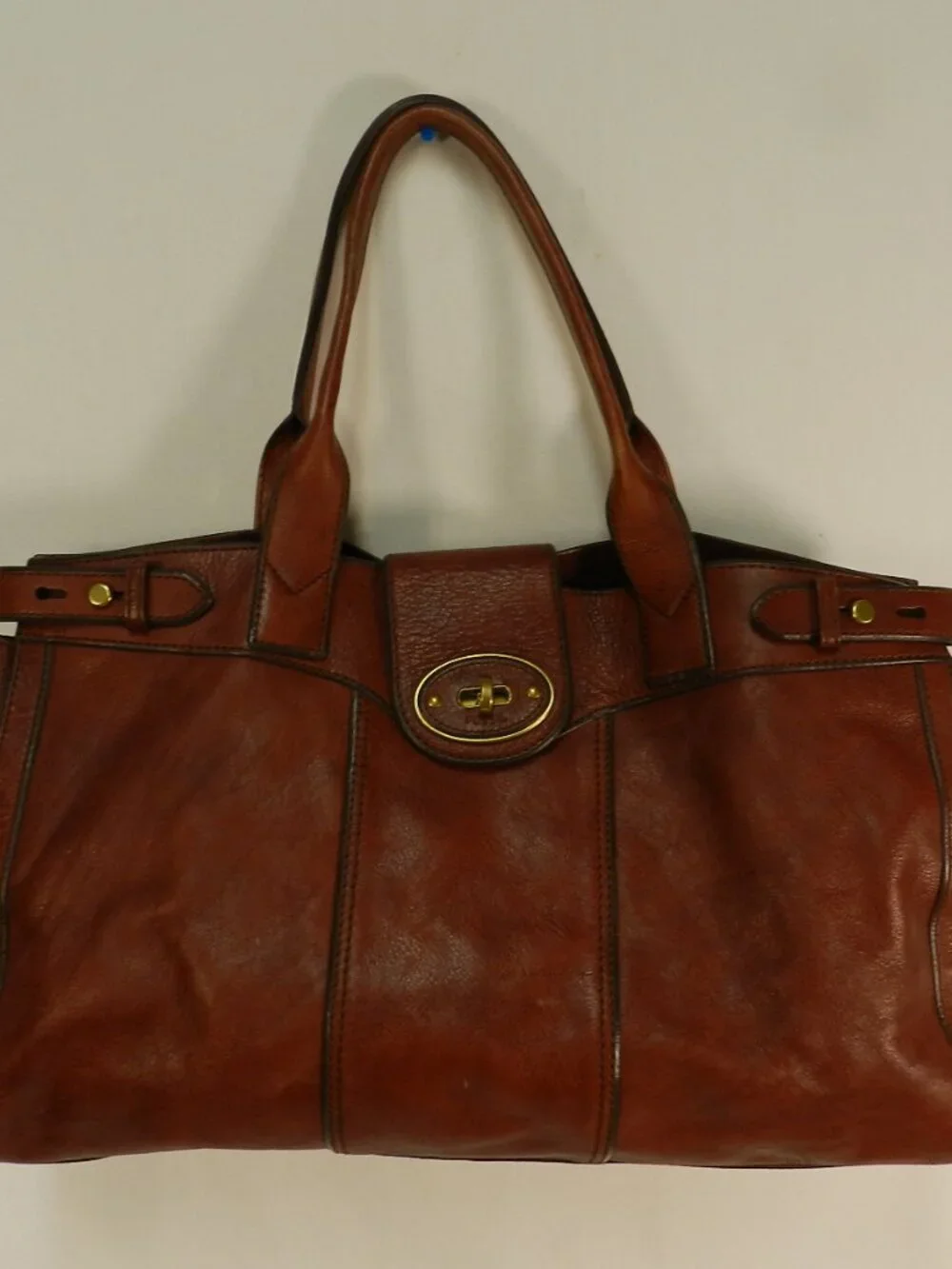Fossil Vintage Maddox Large Leather whiskey brown tote bag purse carryall footed